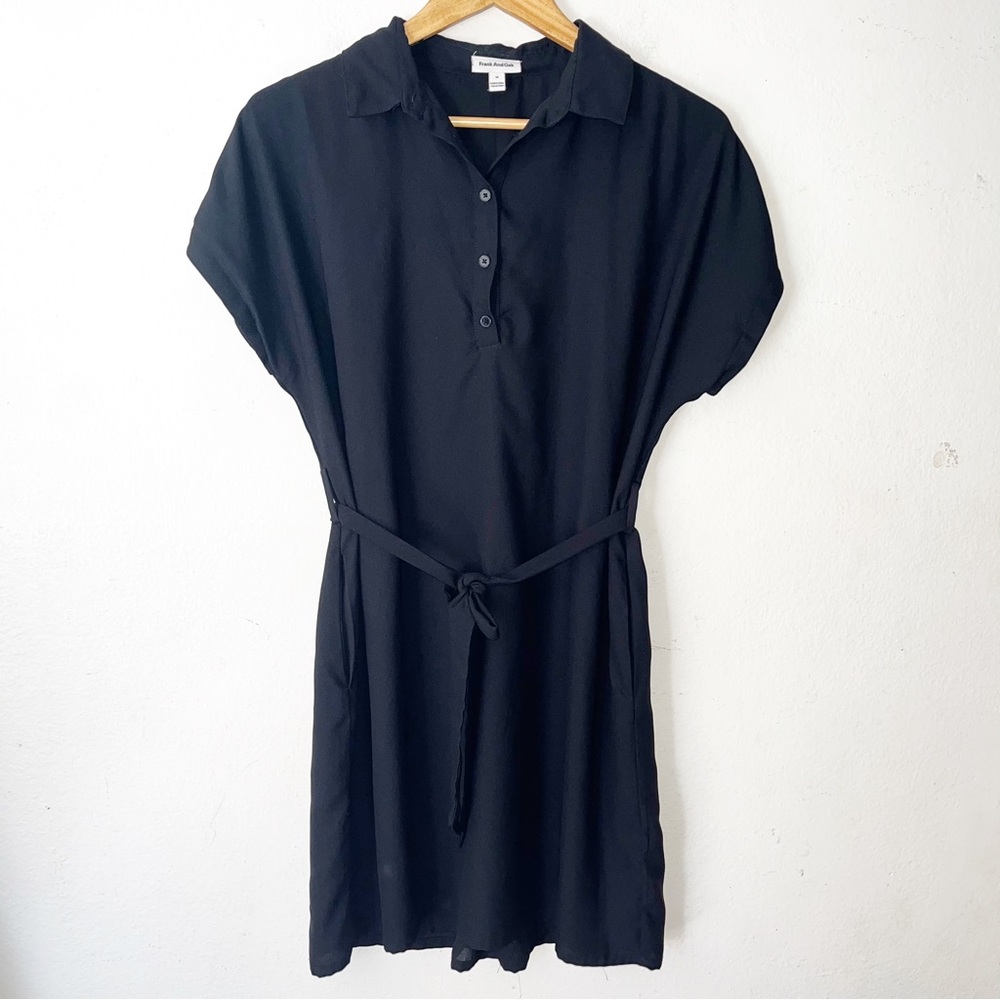 Frank & Oak Womens Medium Black Polo Henley Shirt Dress Belted